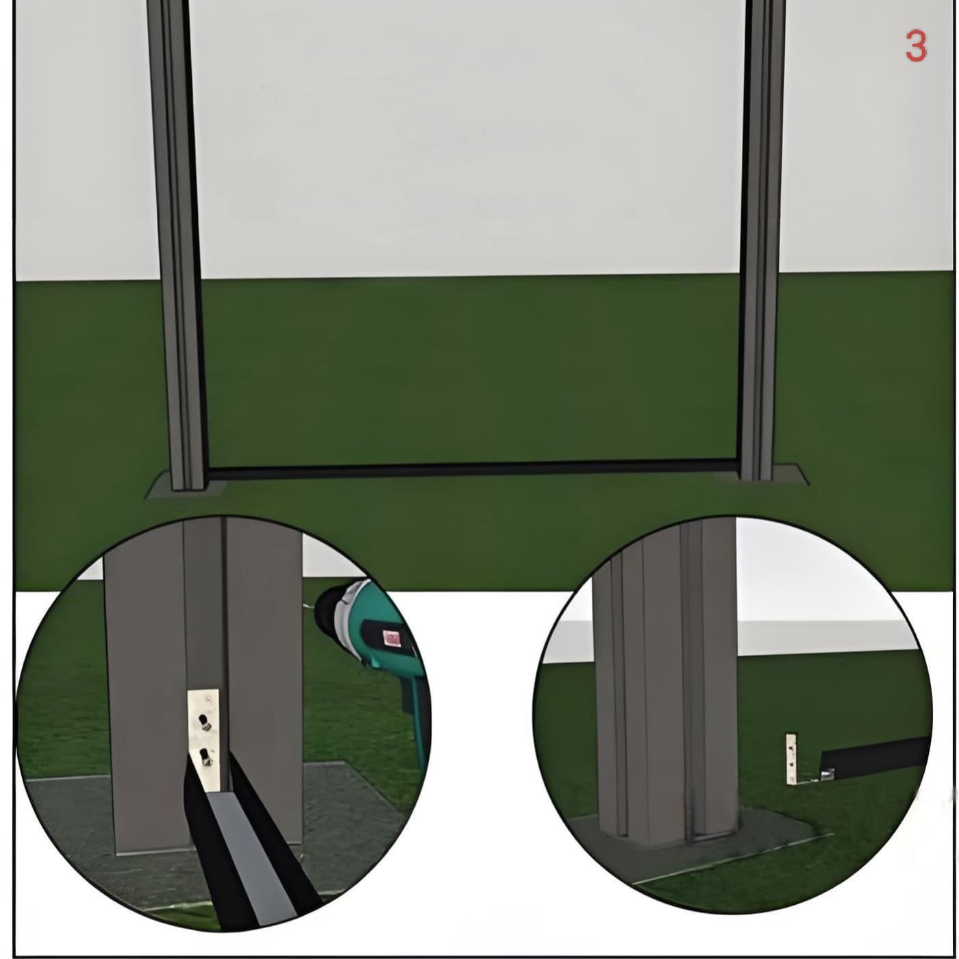 3. Attach the Bottom Rail Trim.  Use L-shaped brackets to fix the bottom trim to the posts.