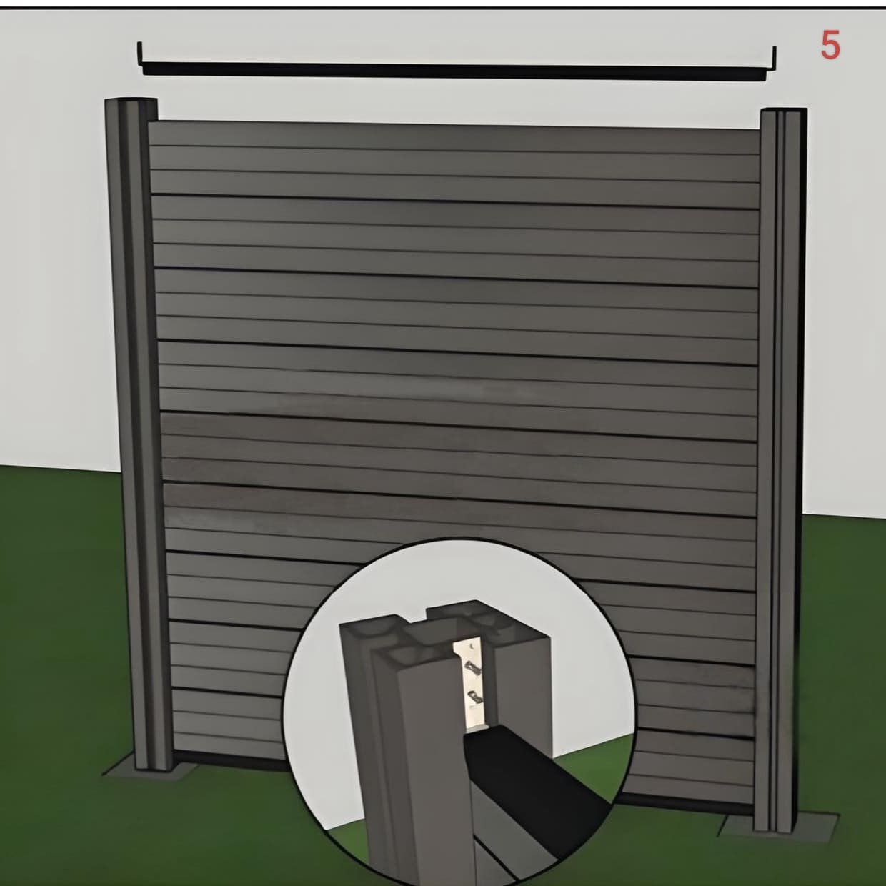 5. Attach the Top Rail Trim.  Use L-shaped brackets to fix the top trim to the posts.